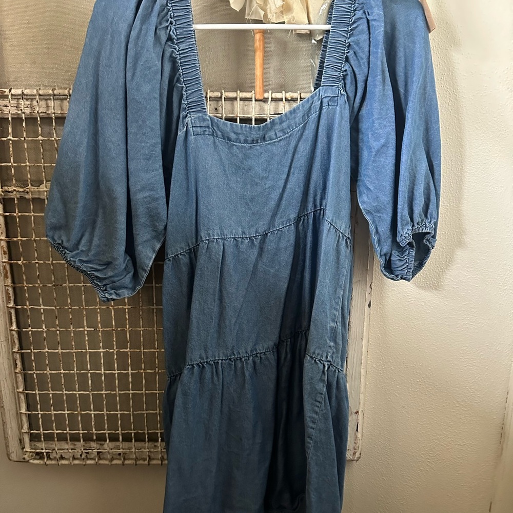 T.J.Maxx Blue Puff Sleeve Denim Midi Dress